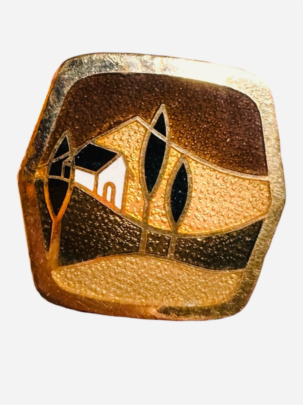 Vintage De Passille Sylvestre 1970's Enamel House on Hill Scenic Brooch
